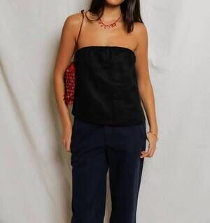 NEW PERFECTWHITETEE gianna linen tube top in true black